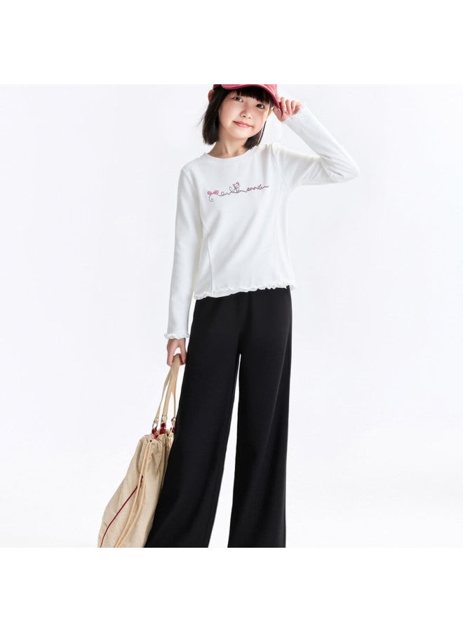 Annil Children's Black Sports Pants Loose Straight-leg Comfortable Breathable Casual Trousers For Older Kids - Image 1