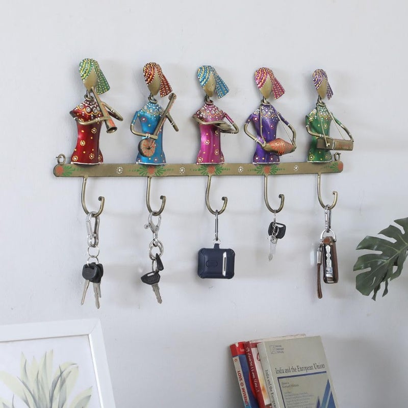 PEDEX Hand Painted Metal Musician Sardar Key Holder with Hook Decorative Big Multicolor Wall Key Hanger for Home, Entryway, Office & Living Room Decor - Image 1