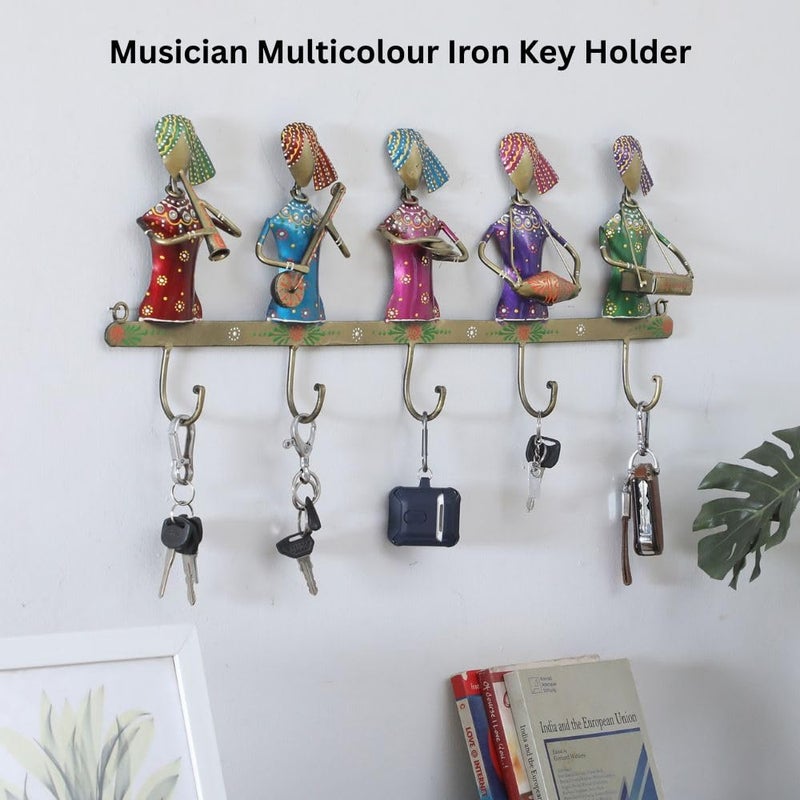 PEDEX Hand Painted Metal Musician Sardar Key Holder with Hook Decorative Big Multicolor Wall Key Hanger for Home, Entryway, Office & Living Room Decor - Image 3