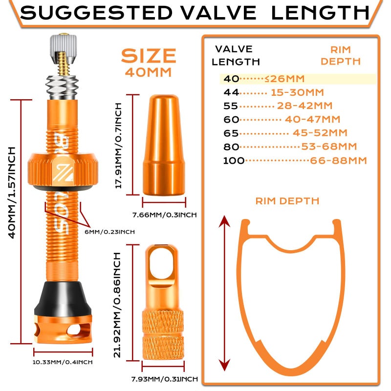 BUCKLOS Tubeless Presta Valve Stem 40/44/55/60/65/80/100 mm, Valve Stem Kit with Valve Core Removal Tool for Road Bike/Mountain Bike/MTB, Fit Most Bicycle Rims, Super Light Durable Aluminum Stem - Image 5