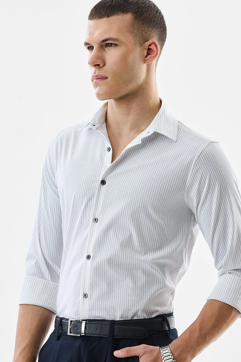 سنيتش White Striped Long Sleeve Slim Fit Formal Luxe Shirt