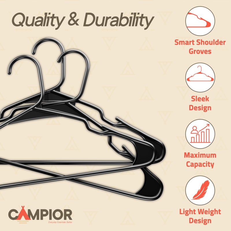 Campior Black Plastic Hangers 5 Packâ€“ Heavy-Duty Plastic Hangers Slim and Space-Saving, Durable and Lightweight PP with Non-Slip Shoulder Notches for Slip Dresses, Suits, Jackets & Camisoles - Image 4