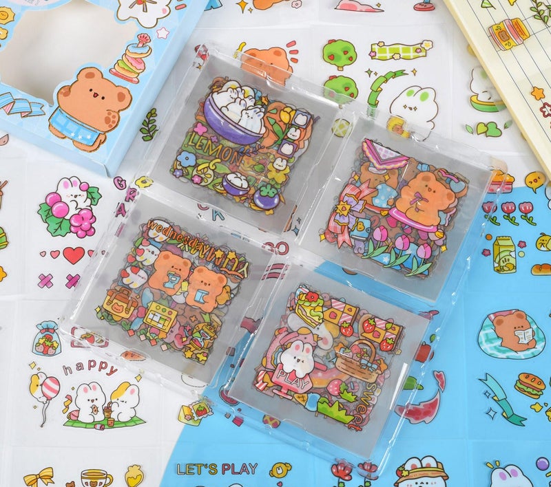 EAMOTOL Kawaii Funny Animal Scrapbooking Stickers - 100 Sheets Cute Cartoon Transparent PET Journaling Clipping Supplies Decals Sticker for Planners Collage Junk Journal DIY Arts Crafts Laptops Calendar - Image 2