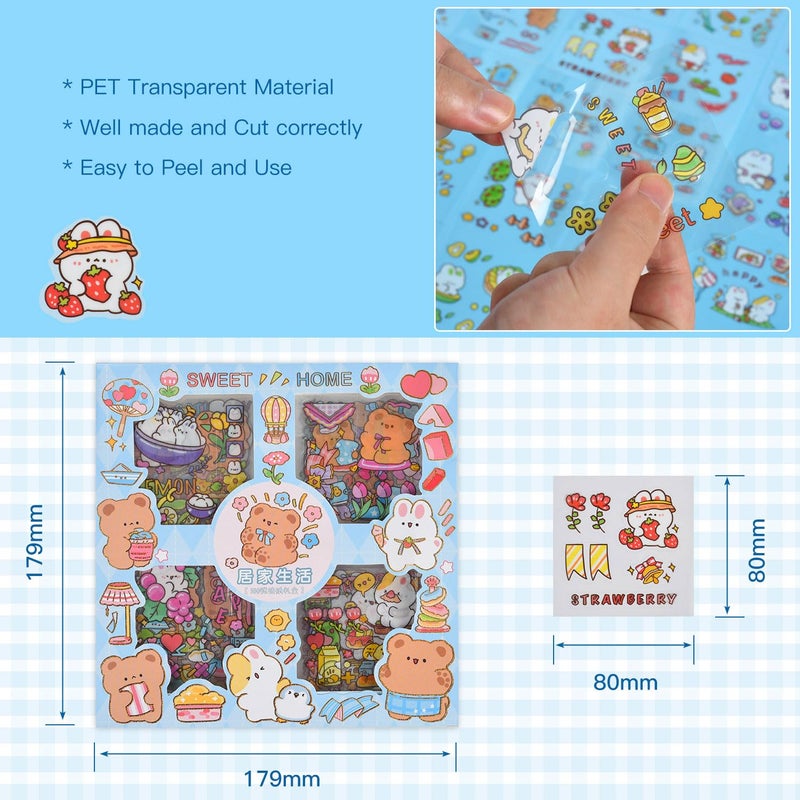 EAMOTOL Kawaii Funny Animal Scrapbooking Stickers - 100 Sheets Cute Cartoon Transparent PET Journaling Clipping Supplies Decals Sticker for Planners Collage Junk Journal DIY Arts Crafts Laptops Calendar - Image 4