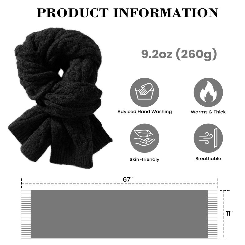 TOBEHIGHER Womens Scarf Fashion Long Knitted Winter Warm Scarf For Women Gifts Black - Image 2