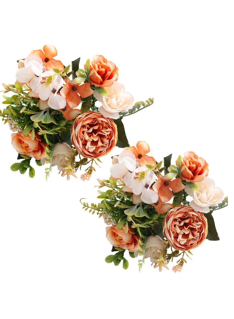 زهور صناعية، باقة زهور هيدرانجيا حرير، زهرة بوني مزيفة، زهور شتوية، باقات زفاف، زهور حفلات، زهور عروس، ديكورات منزلية، زهور حرير (برتقالي) - Image 1