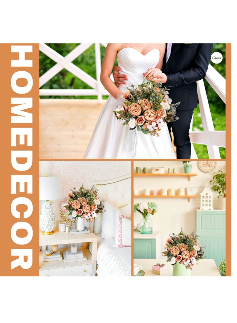 زهور صناعية، باقة زهور هيدرانجيا حرير، زهرة بوني مزيفة، زهور شتوية، باقات زفاف، زهور حفلات، زهور عروس، ديكورات منزلية، زهور حرير (برتقالي) - Image 4