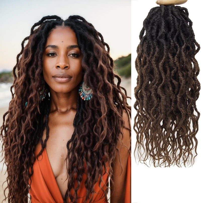 SuyiIRL Faux Locs Crochet Hair For Women Soft Locs 18 Inch Goddess Crochet Hair Curly Ends Dreadlocks Boho Style Synthetic Braiding Hair Extensions - Image 1