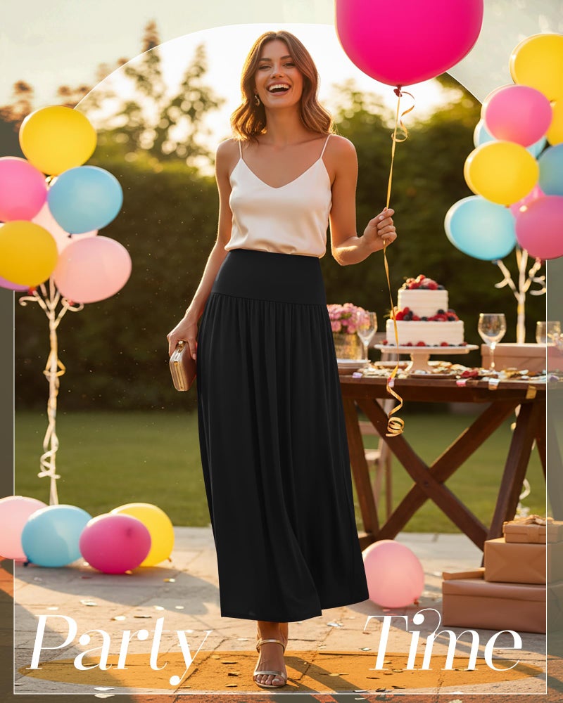Ficerd 3 Pack Maxi Long Skirts for Women, Ankle Length High Waisted Pleated Flowy a Line Summer Casual Skirts with Pockets(Purple Pink, Mint Green, Black,Large) - Image 2