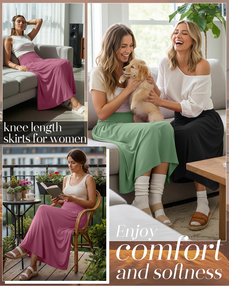 Ficerd 3 Pack Maxi Long Skirts for Women, Ankle Length High Waisted Pleated Flowy a Line Summer Casual Skirts with Pockets(Purple Pink, Mint Green, Black,Large) - Image 5