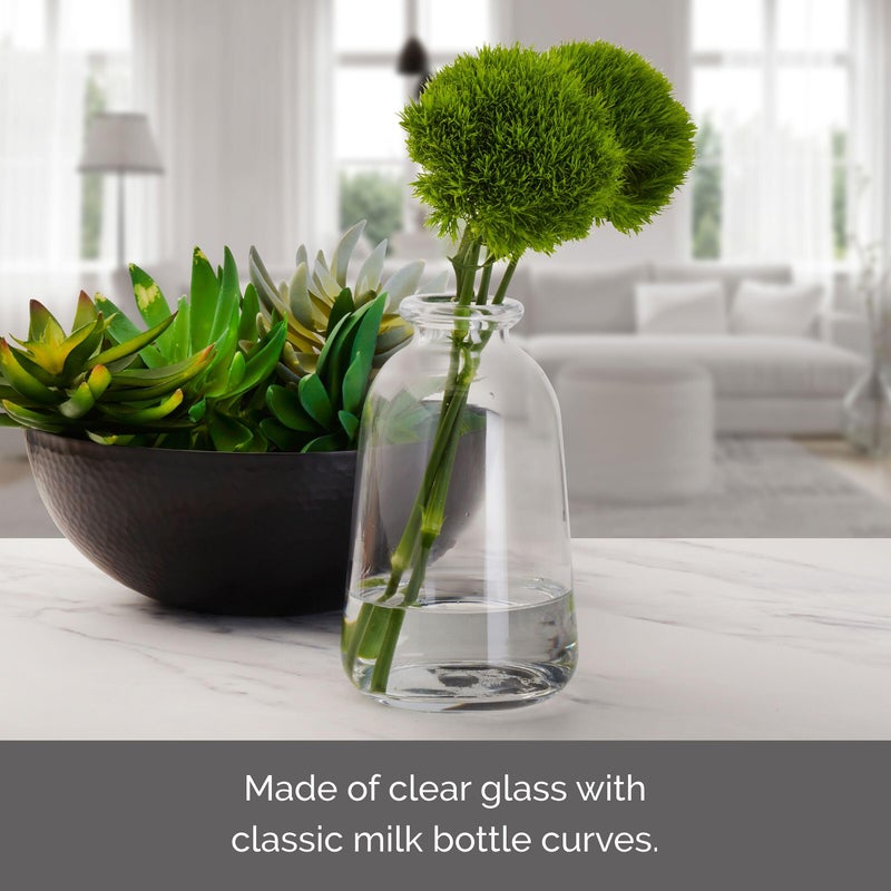 Elements Glass Milk Bottle Vase  for Use with Dried or Faux Flowers and Greenery  6.7x6.7x9.4 Inch  Clear - Image 4