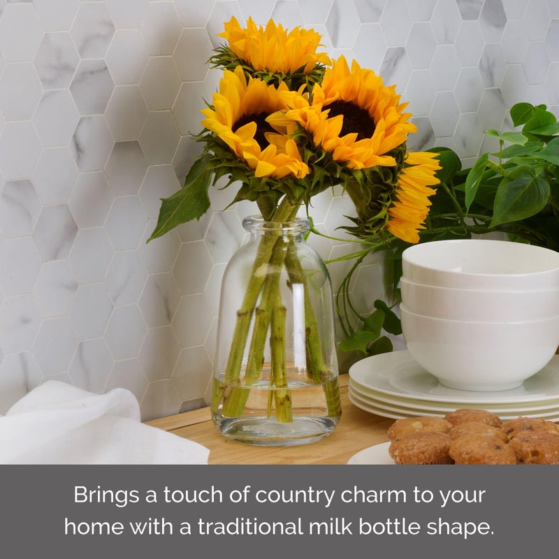 Elements Glass Milk Bottle Vase  for Use with Dried or Faux Flowers and Greenery  6.7x6.7x9.4 Inch  Clear - Image 3