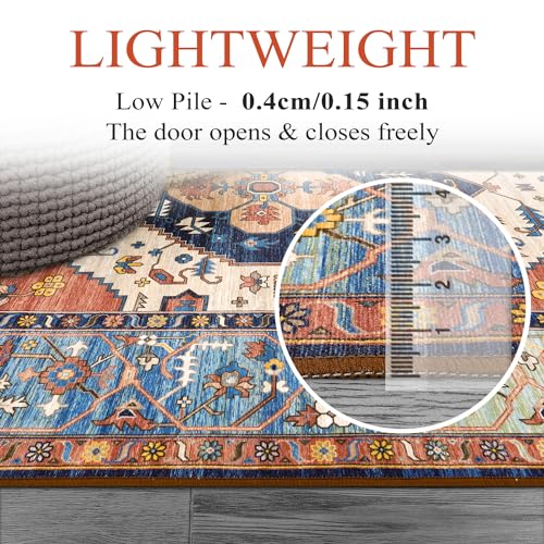 La Home Lahome Boho Washable 4Ft Round Area Rug, Non-Slip Throw Untra-Thin Small Round Carpet, Oriental Vintage Distressed Circle Rug for Bedroom Kitchen Dining Living Room Office, 4x4/Rust - Image 5