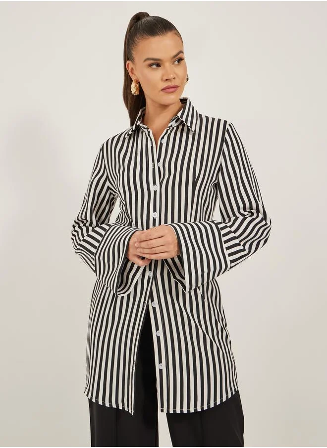 ديفا Striped Long Sleeve Mini Shirt Dress by Styli