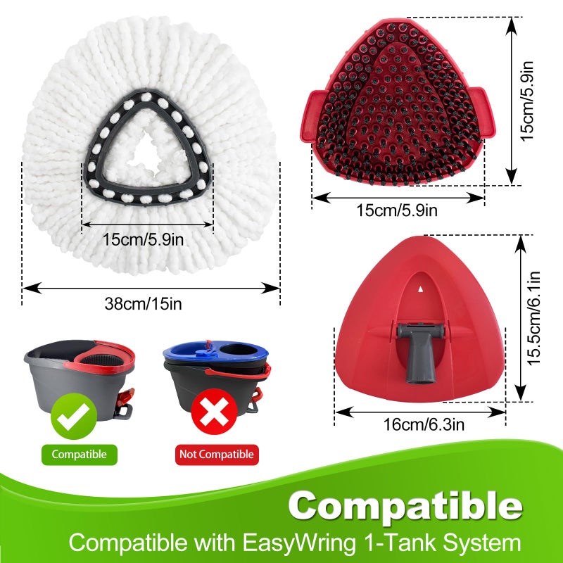 Deisunpet Mop Heads Replacements for O Ceda,Mop Replace Head for Oceda Easywring 1 Tank,Include 3 Spin Mop Replacement Head 1 Scrub Brush and 1 Mop Base Deep Cleaning & Machine Washable - Image 2