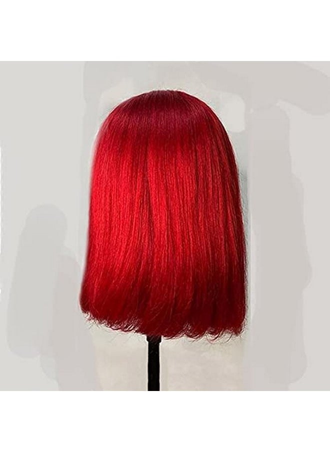 Smartinnov - Red Bob 150% Density Virgin Human Hair Short Cut 8Inches Bleach Knots Silky Straight Bob Wigs For Women Pre Plucked Natural Hairline Swiss Lace Red Human Hair Middle Part Wigs - Image 1
