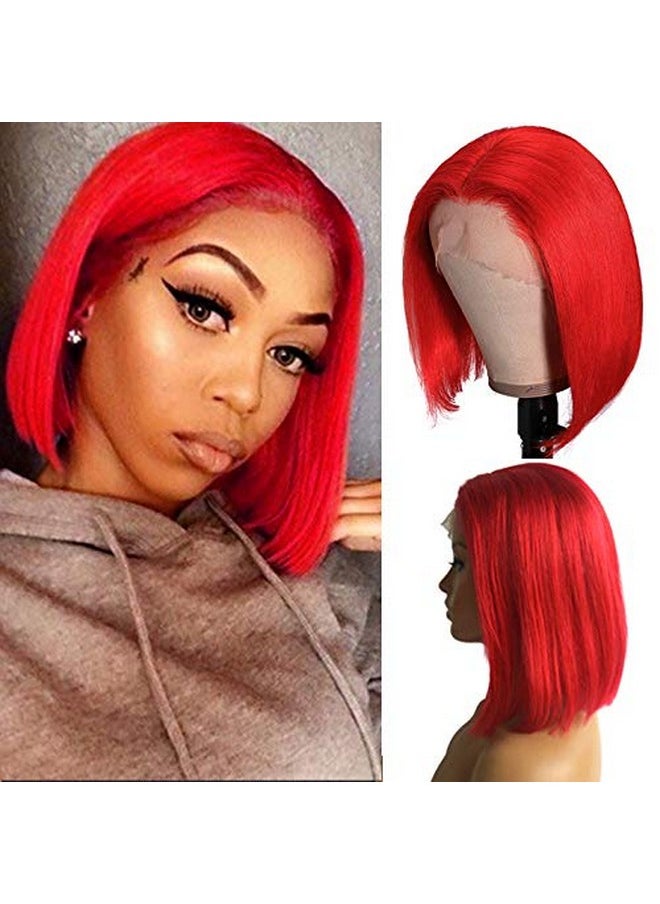 Smartinnov - Red Bob 150% Density Virgin Human Hair Short Cut 8Inches Bleach Knots Silky Straight Bob Wigs For Women Pre Plucked Natural Hairline Swiss Lace Red Human Hair Middle Part Wigs - Image 1