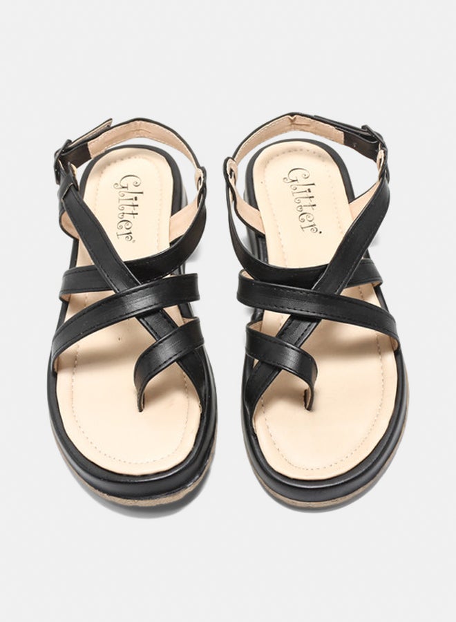 Glitter Women Flat Sandals - Black  - Image 3