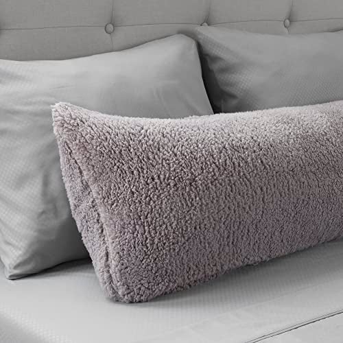 Lavish Home Body Pillow Cover. Sherpa with side zipper by Lavish Home – 18 ”x52" (Grey) - Image 2