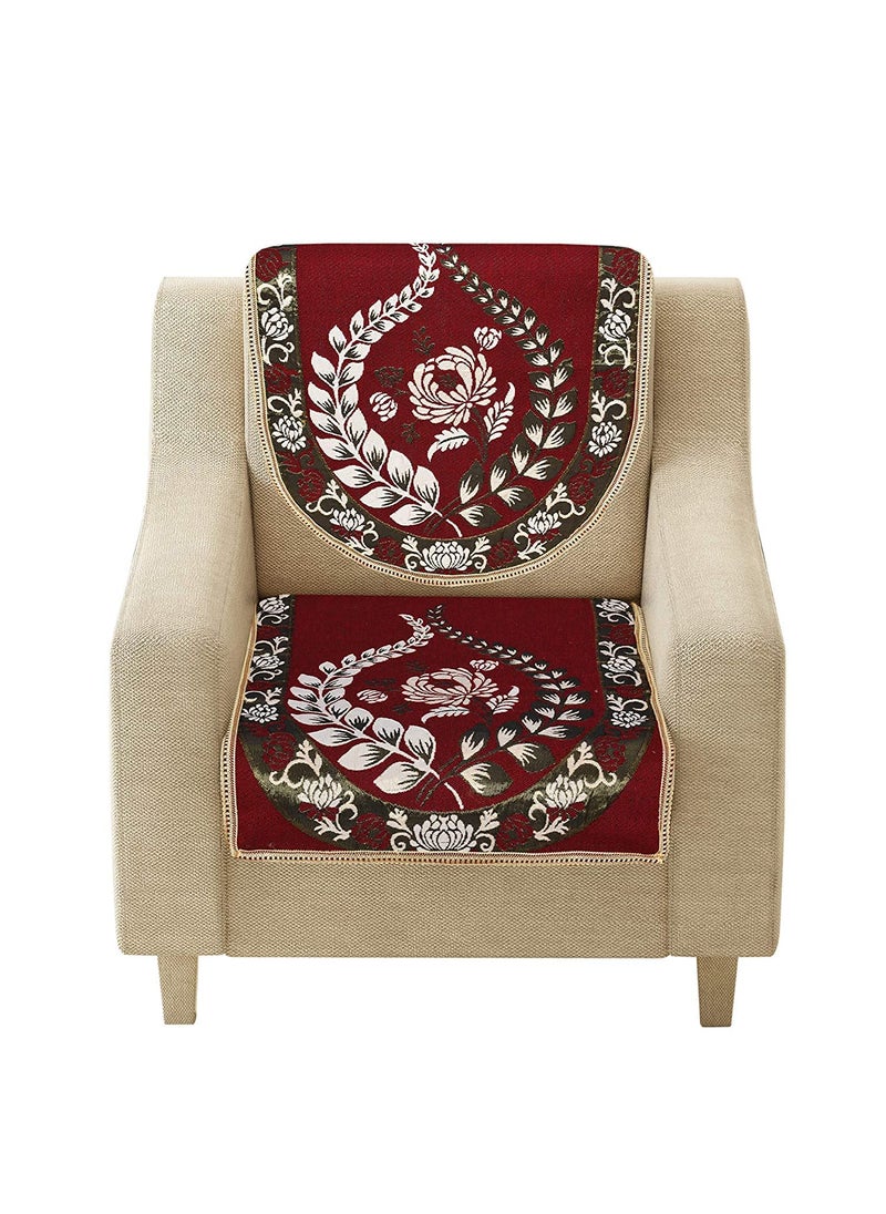 LINEN BASICS Linen Basics Exclusive Velvet Heavy Fabric 500 TC Floral Design 5 Seater Sofa Cover with 6 Arm Set Use Both Side 16 Pieces Maroon 5 Seater  - Image 3