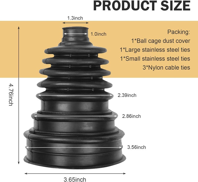 CV Axle Boot: Black Waterproof Rubber Construction - 19 MM–24 MM Universal Size With Cuttable Design, Stainless Steel Clamps Nylon Ties for FWD AWD Vehicle Repair Professionals DIY Auto Enthusiasts - Image 2