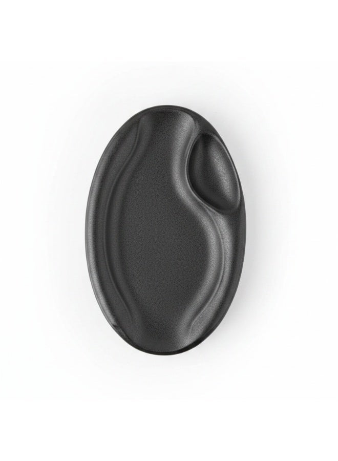 AKDC 30cm  Ceramic Oval Serving Plate with Sauce Bowl - Black Matte - Image 1