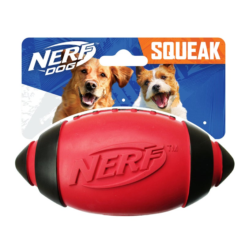 Nerf Dog Rubber Football Dog Toy with Interactive Squeaker Lightweight Durable and Water Resistant 7 Inch Diameter for MediumLarge Breeds Single Unit Red - Image 2