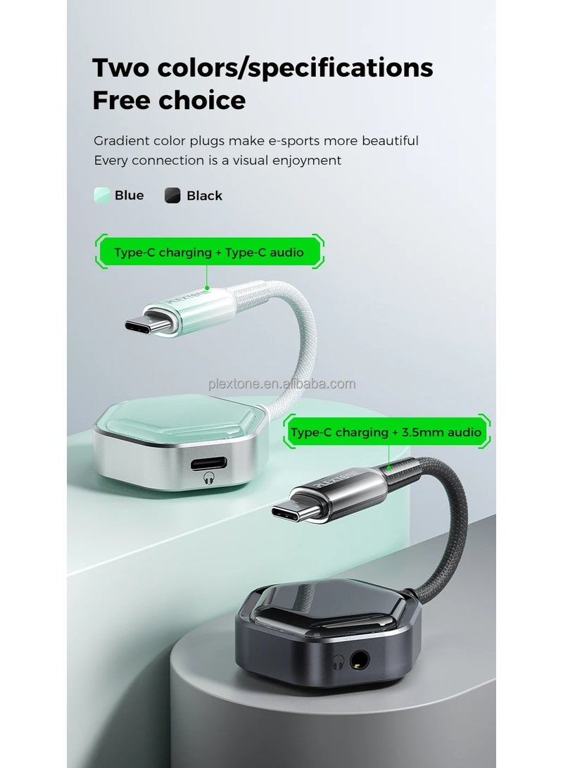 Plextone GS1 Pro 2-in-1 Type-C Adapter with 3.5mm Audio Jack for 32Bit/384KHz Hi-Res Audio, 60W PD Fast Charging Port, and Card Slot, Stylish Transparent Hexagon Design with Light Blue Gradient Color Cover - Image 2