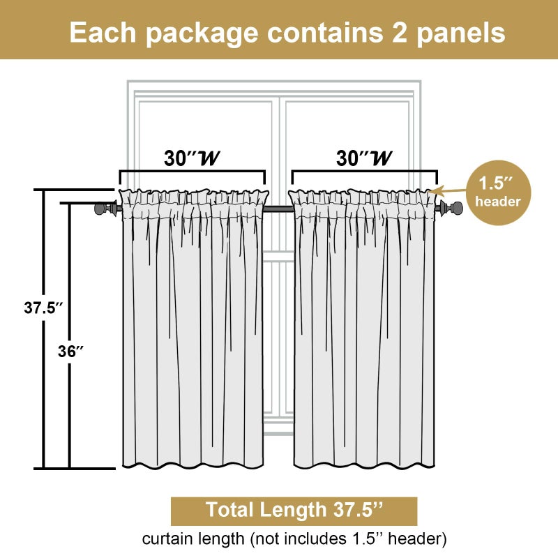 Lecloud Bessie White Kitchen Curtains 36 Inch Length 2 Panels Set, Faux Linen Textured Tier Curtains Short, Light-filtering Small Cafe Curtain Window Treatments for Basement Bathroom, Each 30 W x 36 L - Image 2