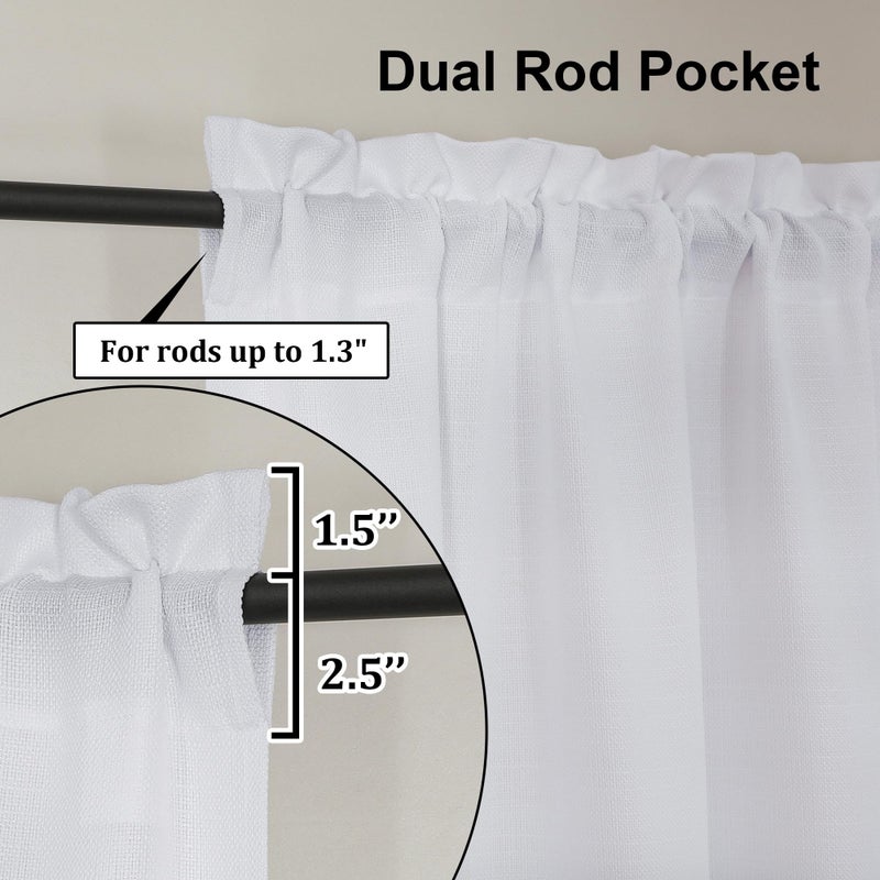 Lecloud Bessie White Kitchen Curtains 36 Inch Length 2 Panels Set, Faux Linen Textured Tier Curtains Short, Light-filtering Small Cafe Curtain Window Treatments for Basement Bathroom, Each 30 W x 36 L - Image 4