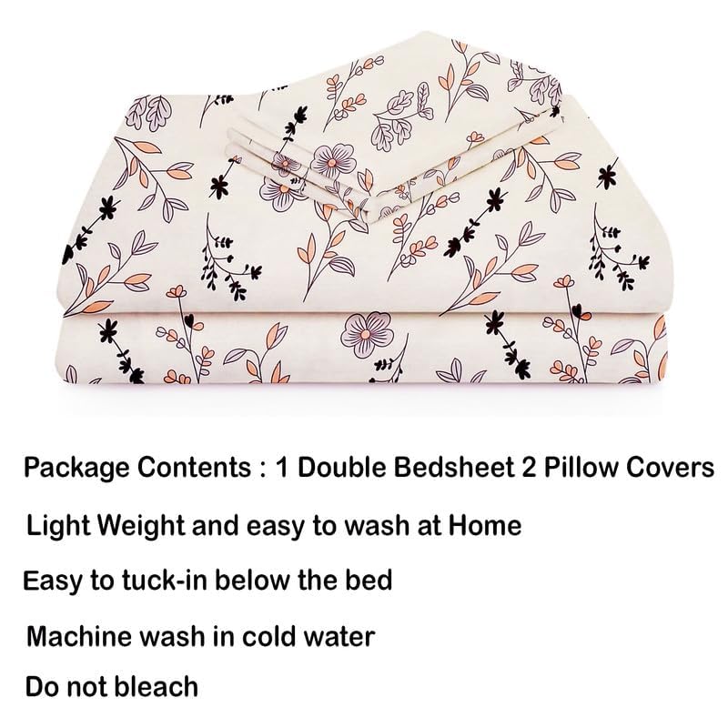 BSB HOME Premium 100% Cotton 200 TC Flat Double Bed Bedsheets for Summer Breathable | Wrinklefree (Size-220 x 230 Cm) with 2 Pillow Covers (Size-18 X 28 Inches, Off White) - Image 5