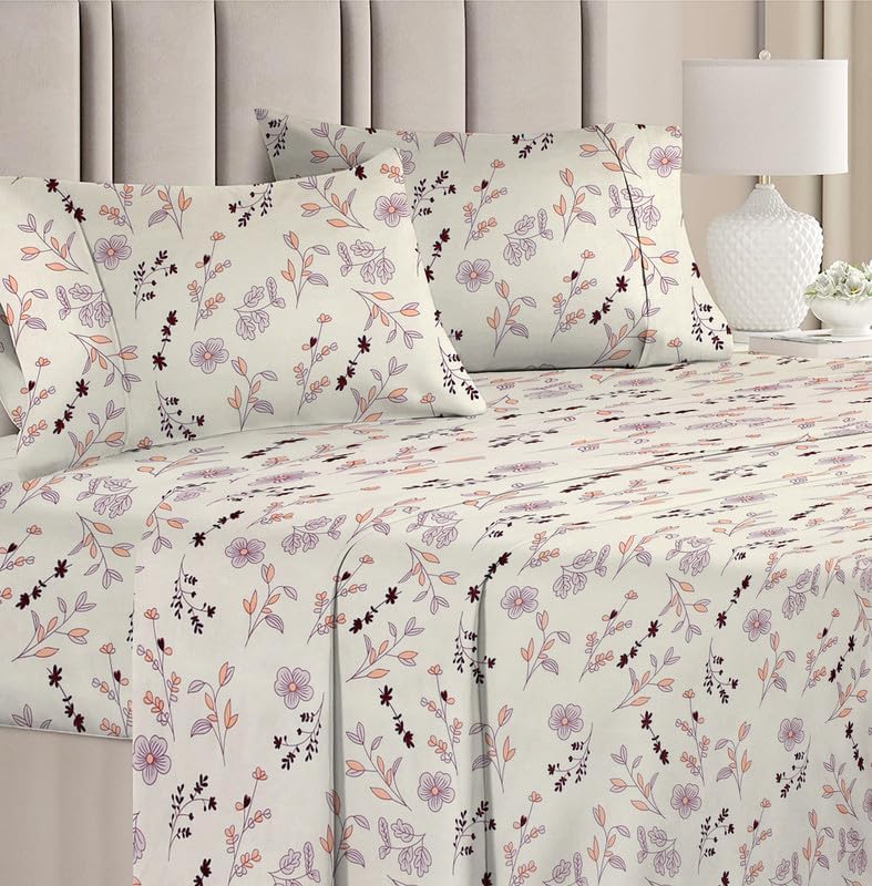 BSB HOME Premium 100% Cotton 200 TC Flat Double Bed Bedsheets for Summer Breathable | Wrinklefree (Size-220 x 230 Cm) with 2 Pillow Covers (Size-18 X 28 Inches, Off White) - Image 2