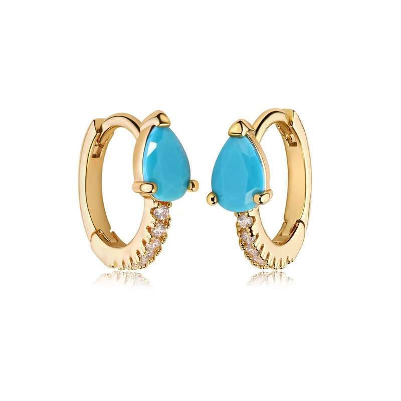 MYEARS Women Huggie Earrings Gold Hoop Teardrop Turquoise Diamond Cubic Zirconia Half Sleeper 14K Gold Filled Small Simple Hypoallergenic Everyday Jewelry - Image 1