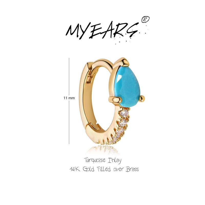 MYEARS Women Huggie Earrings Gold Hoop Teardrop Turquoise Diamond Cubic Zirconia Half Sleeper 14K Gold Filled Small Simple Hypoallergenic Everyday Jewelry - Image 5