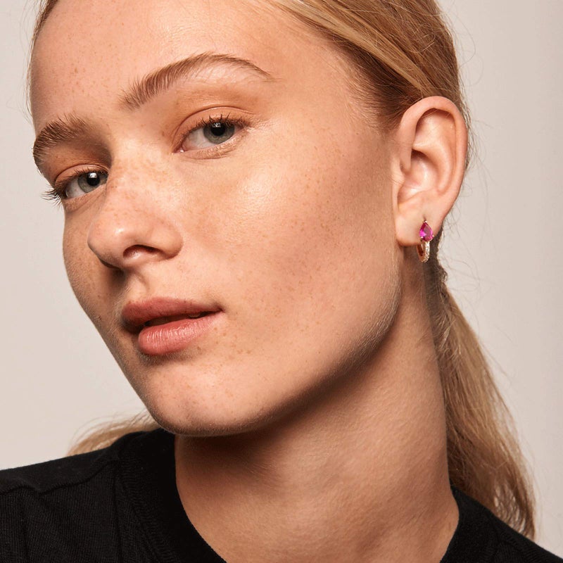MYEARS Women Huggie Earrings Gold Hoop Teardrop Turquoise Diamond Cubic Zirconia Half Sleeper 14K Gold Filled Small Simple Hypoallergenic Everyday Jewelry - Image 4