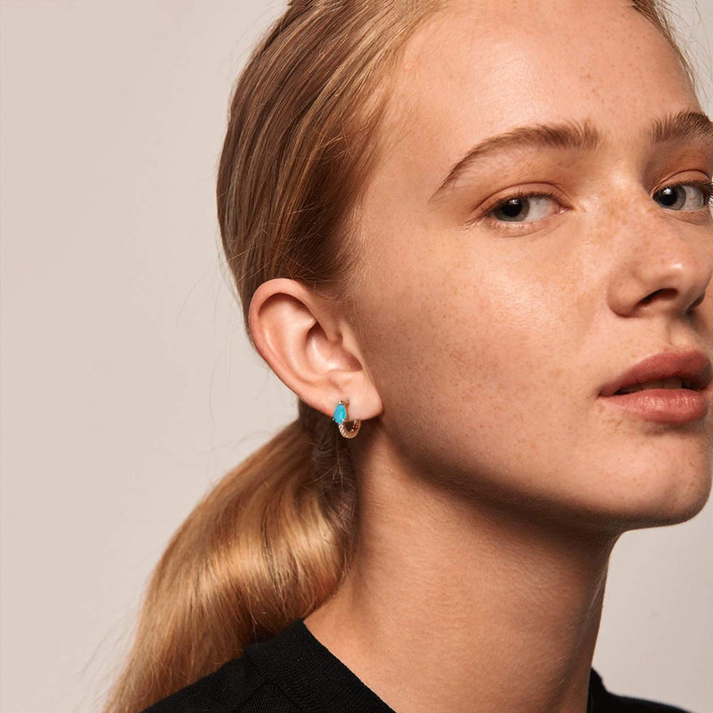 MYEARS Women Huggie Earrings Gold Hoop Teardrop Turquoise Diamond Cubic Zirconia Half Sleeper 14K Gold Filled Small Simple Hypoallergenic Everyday Jewelry - Image 3