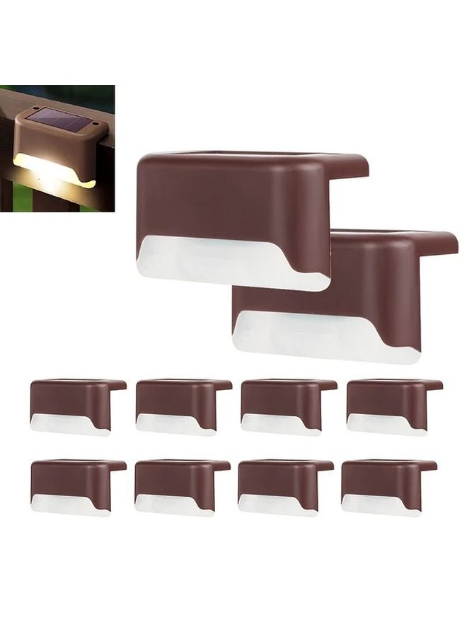 10pcs Brown Solar Outdoor Lights Wall Mounted LED Warm Yellow For Garden Path - Image 1