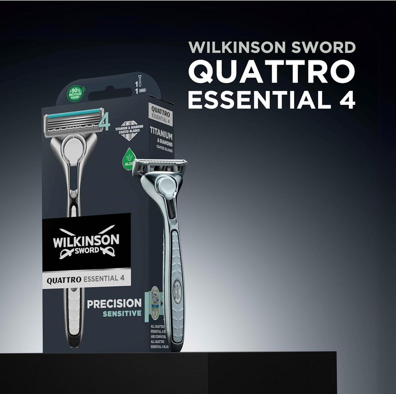 Wilkinson Sword Quattro Titanium Mens Razor for Sensitive Comfort Great Addition to Wash Bags for Mens Grooming Shavers for Sensitive Skin 1 Reusable Razor Handle and 9 Refill Blades Pack - Image 3