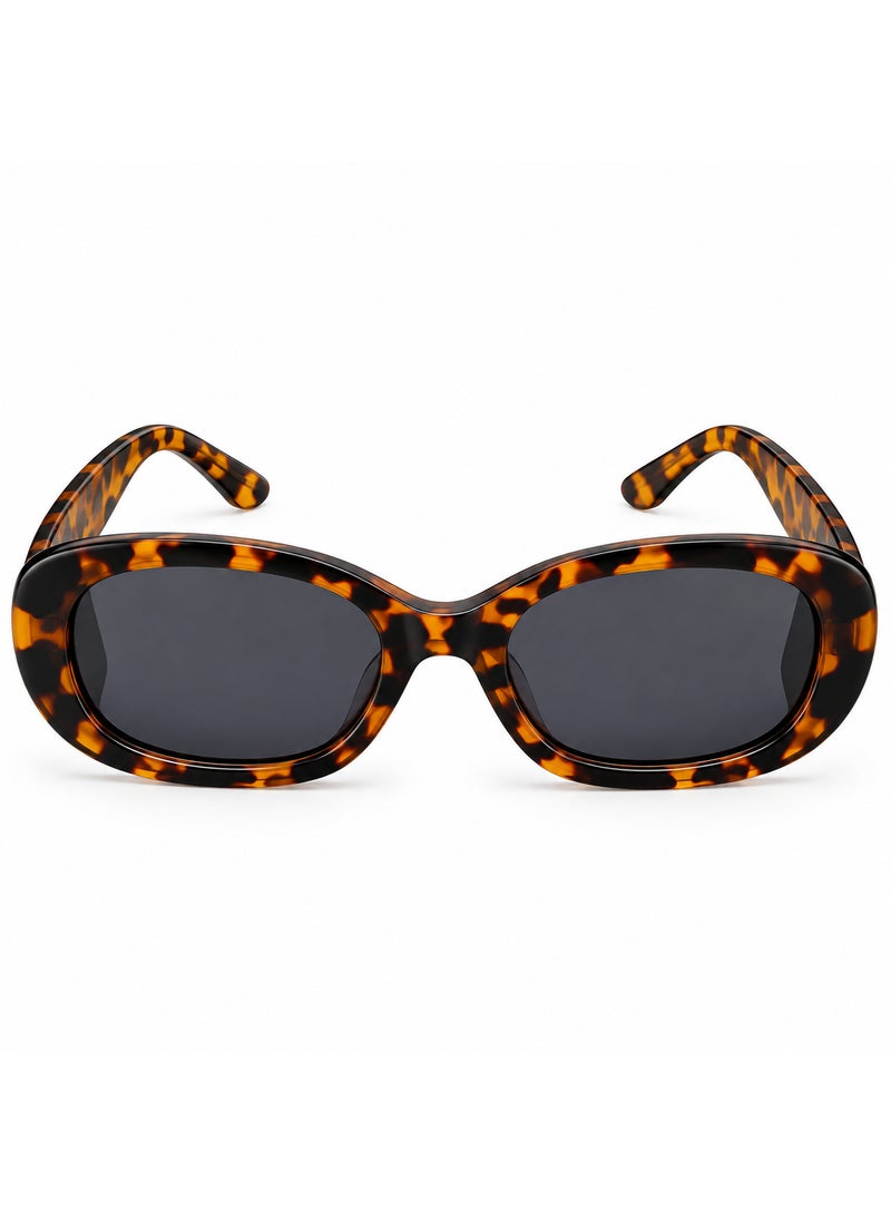 Oval-Rectangular Tortoiseshell Frame Sunglasses with Dark Smoke Lenses - Image 2