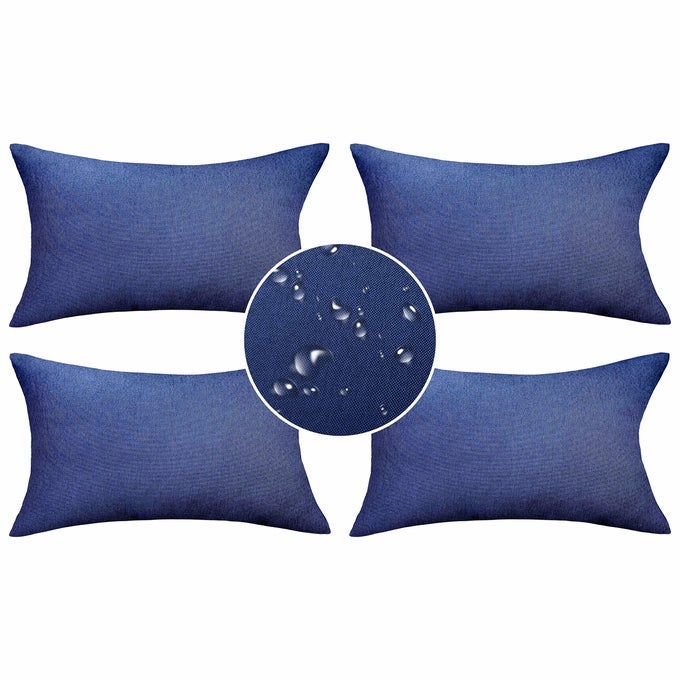 OUTDOOR LUMBAR THROW PILLOW COVERS 12X20 SET OF 4 DECORATIVE WATERPROOF THROW PILLOWS FOR COUCH BED DECOR 12 X 20 INCH NAVY BLUE