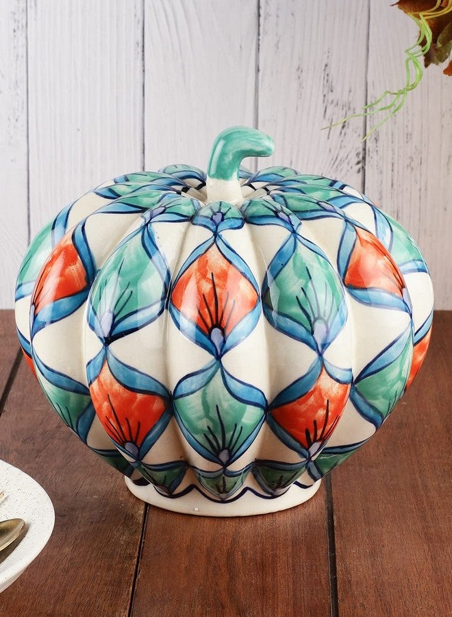 MIAH Decor Unisex White Green Pumpkin Candle Holder - Image 1