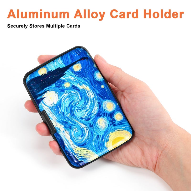 Mayski Credit Card Holder, RFID Blocking, Aluminum Alloy Hard Case, Small Mini Business Metal Wallet for Women Men, The Starry Night - Image 3