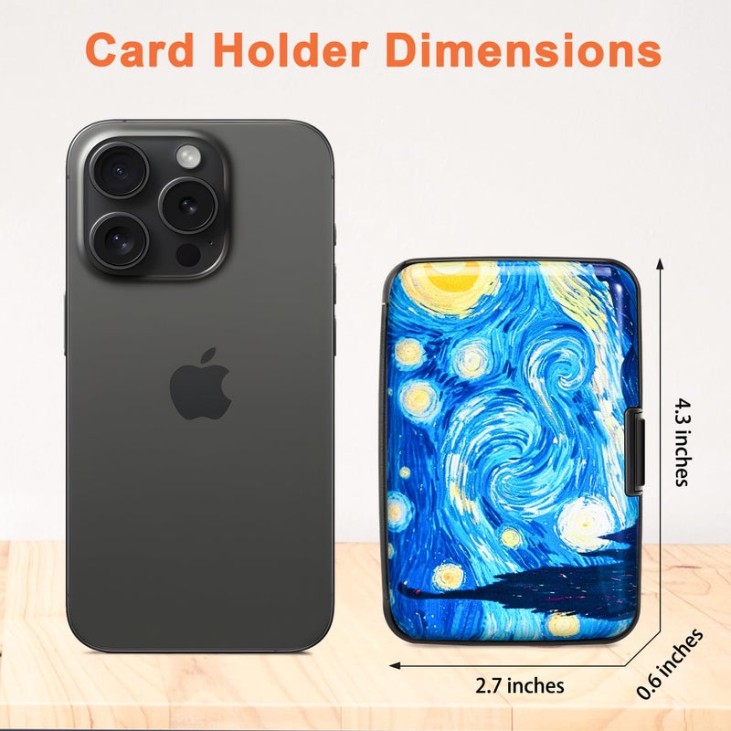 Mayski Credit Card Holder, RFID Blocking, Aluminum Alloy Hard Case, Small Mini Business Metal Wallet for Women Men, The Starry Night - Image 5