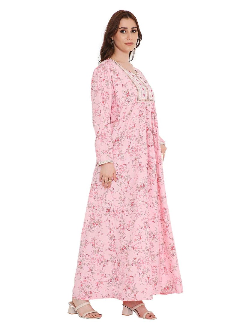 هانا آند سارا جلابية كفتان فراشة بأكمام طويلة مطبوعة وتطريز خيط فريد - Image 4