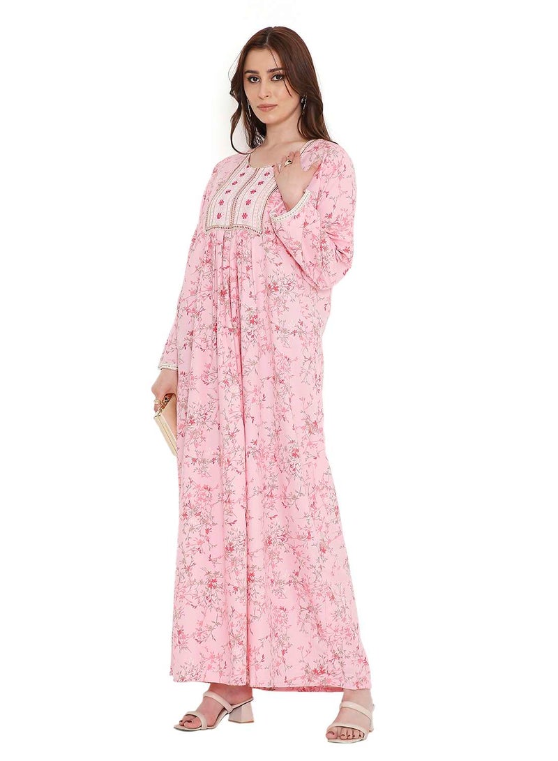 هانا آند سارا جلابية كفتان فراشة بأكمام طويلة مطبوعة وتطريز خيط فريد - Image 1