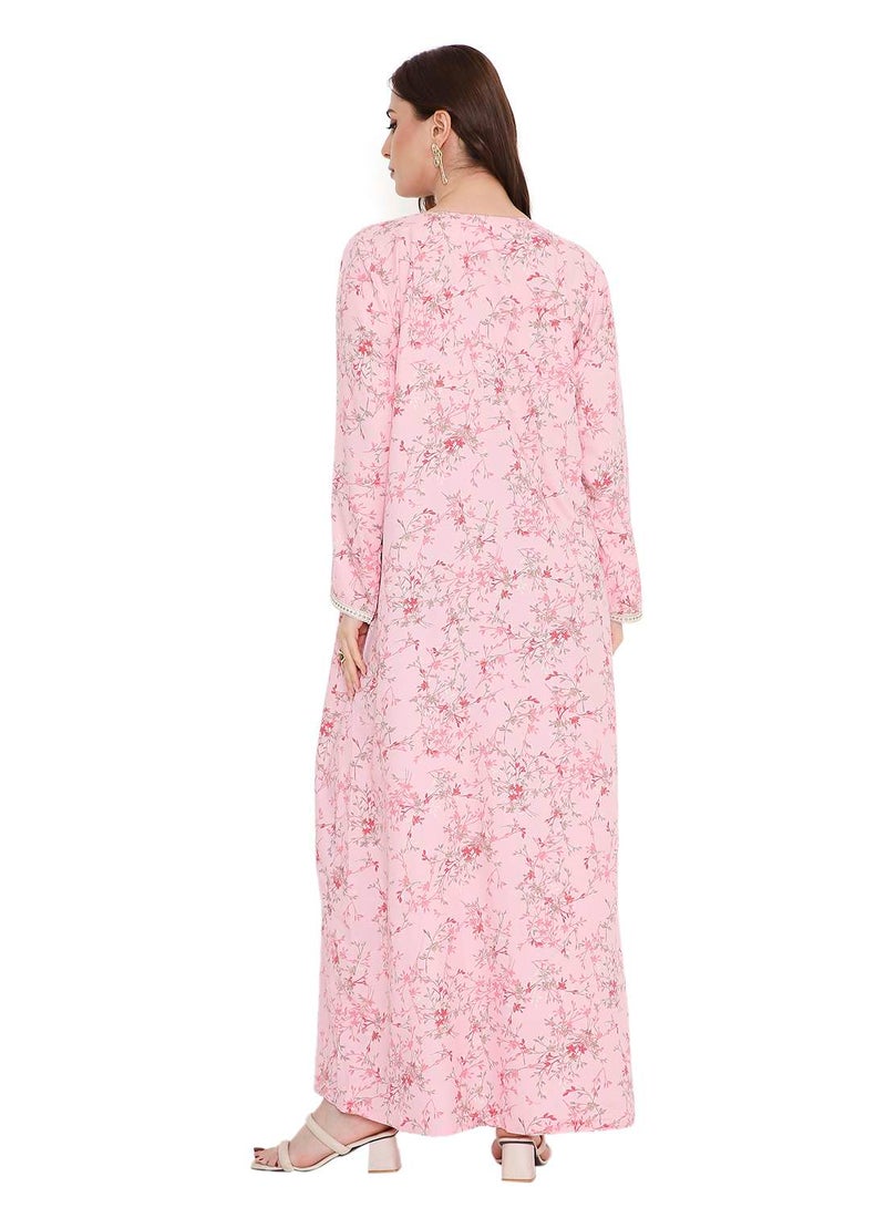 هانا آند سارا جلابية كفتان فراشة بأكمام طويلة مطبوعة وتطريز خيط فريد - Image 2