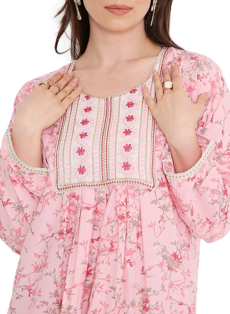 هانا آند سارا جلابية كفتان فراشة بأكمام طويلة مطبوعة وتطريز خيط فريد - Image 3