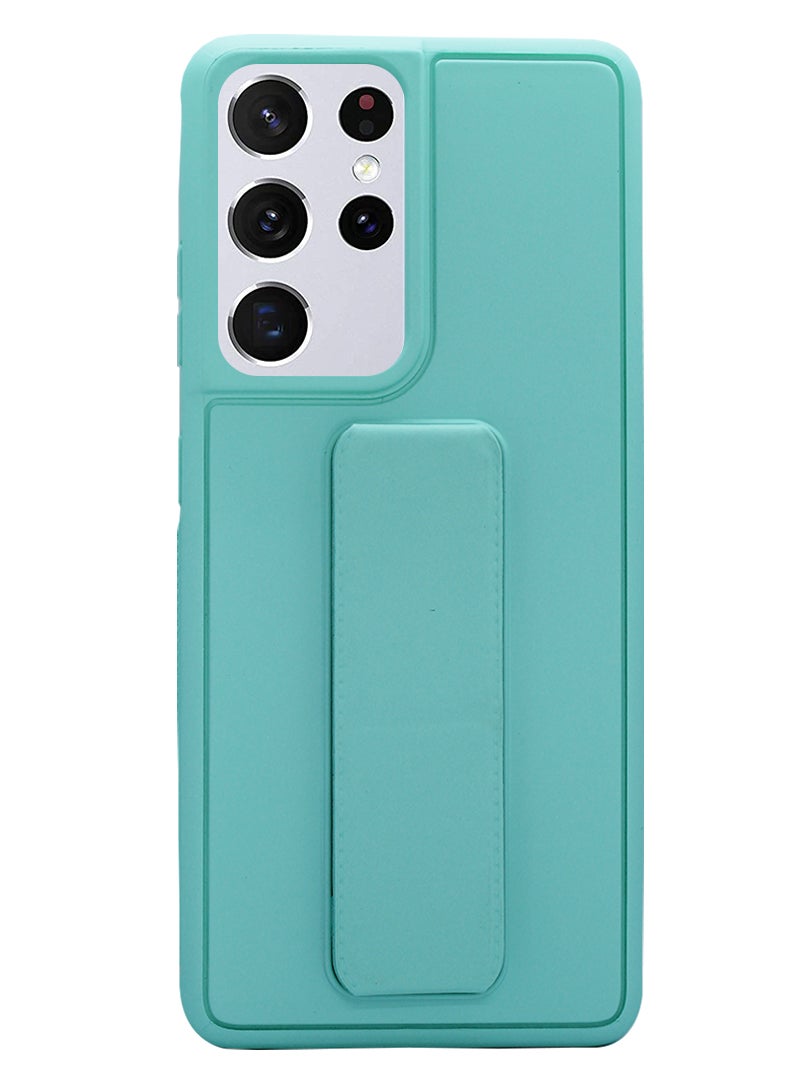 Theodor Fully Covered With Finger Grip Stand Holder Anti Slip Shockproof Protective Case Cover For SAMSUNG GALAXY S21 ULTRA 5G GREEN - Image 1