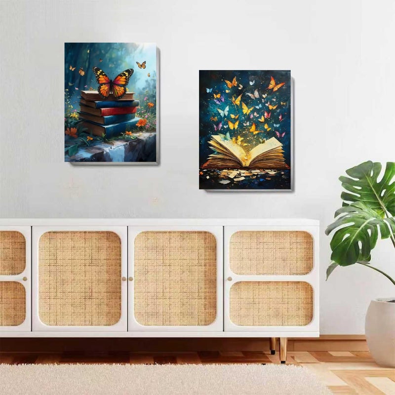 askkqtx 2 Pack Vintage Books Paint by Numbers Kit for Adults, Butterflies Paint by Numbers Kit for Adults with Frame, DIY Paint by Numbers Framed for Gift Home Wall Decor 8x12 Inch - Image 4