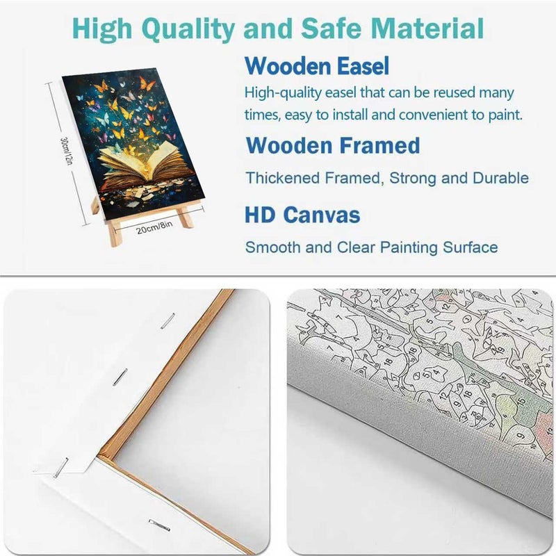 askkqtx 2 Pack Vintage Books Paint by Numbers Kit for Adults, Butterflies Paint by Numbers Kit for Adults with Frame, DIY Paint by Numbers Framed for Gift Home Wall Decor 8x12 Inch - Image 3